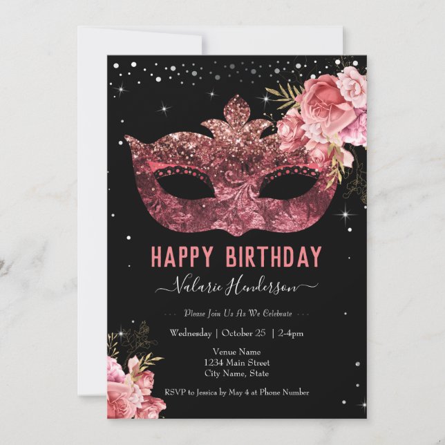 Invitation de masquerade pour un 16e anniversaire  (Devant)