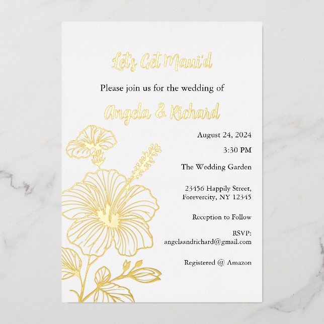 Invitation de Maui'd Mariage Foil (Recto)