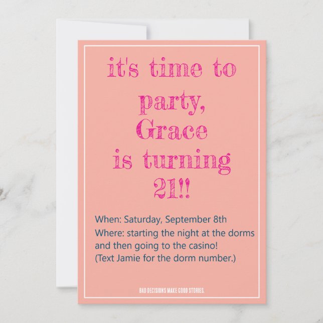 Invitation de mauvais choix pour 21 ans (Devant)