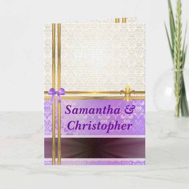 Invitation de Mauve et crème mariage damassé (Devant)