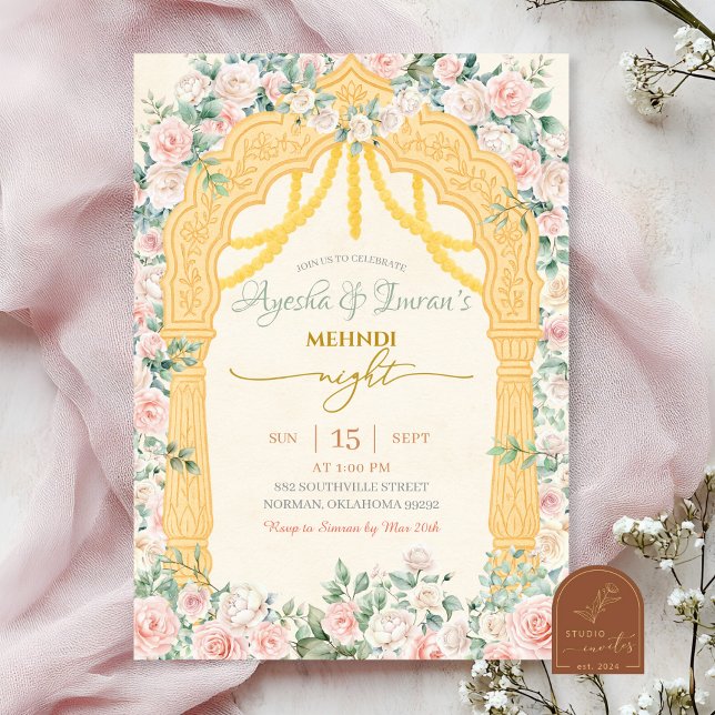 Invitation de Mehndi Rose Sauge (Créateur téléchargé)