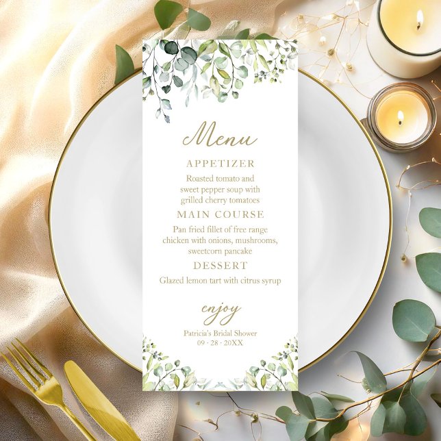 Invitation de menu de Baby Shower avec eucalyptus  (Créateur téléchargé)