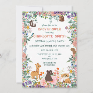 Invitation De mignons animaux safari zoo jungle baby shower f