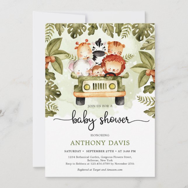 Invitation De mignons animaux safaris dans la jungle conduisa (Devant)