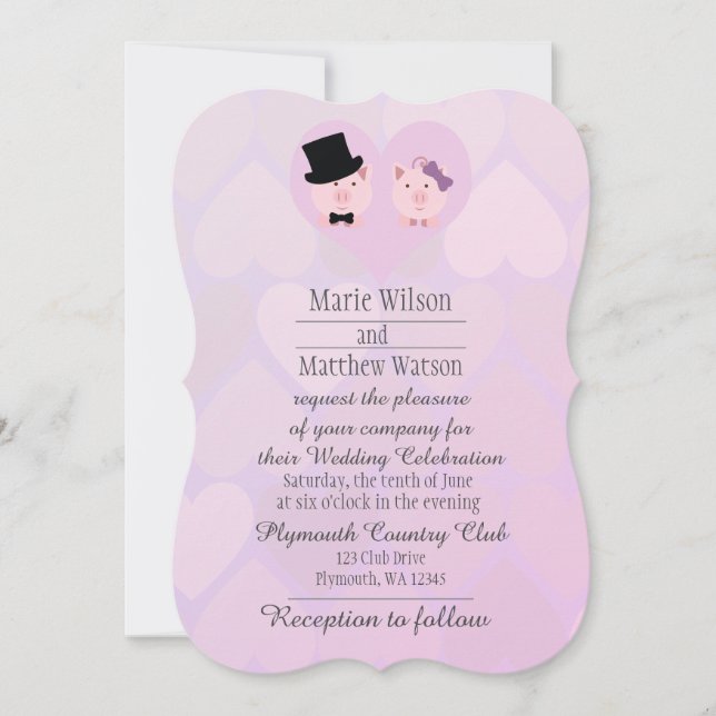 Invitation De mignons cochons roses en Mariage d'amour (Devant)