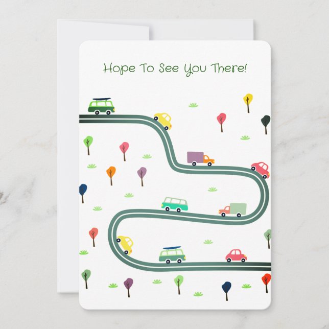 Invitation De Mignons Petites Voitures Qui Circulent Sur La R (Devant)