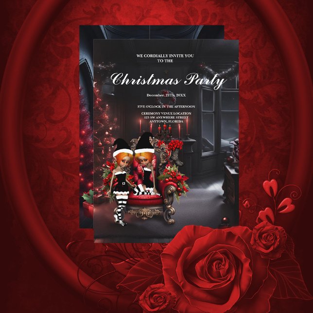 Invitation De mignons petits elfes sombres. (Dark Christmas)