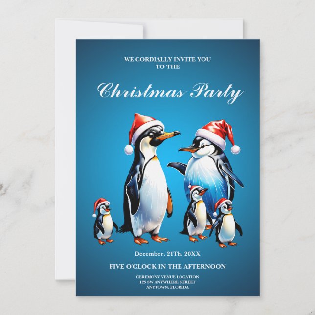 Invitation De mignons pingouins dans un style de dessin animé (Devant)