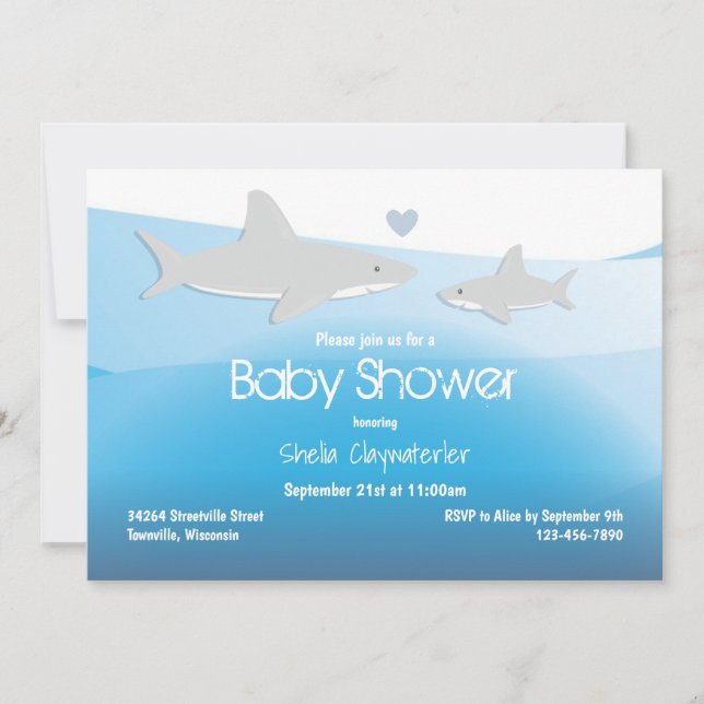 Invitation De mignons requins sous le Baby shower marin (Devant)