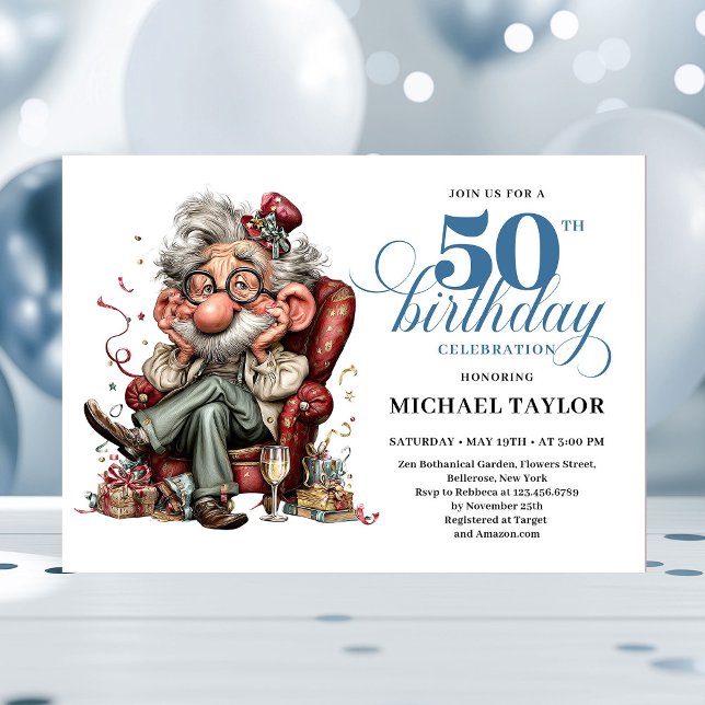 Invitation de Milestone de fête pour homme drôle e (Whimsical Funny Man 50 Party Milestone Invitation)