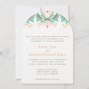 Invitation de Mint Coral Peach Mariage damassé