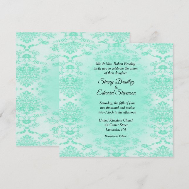 Invitation de Mint Green Mariage damassé (Devant / Derrière)