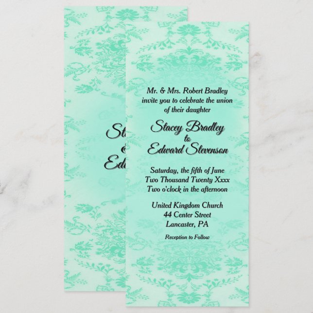 Invitation de Mint Green Mariage damassé (Devant / Derrière)