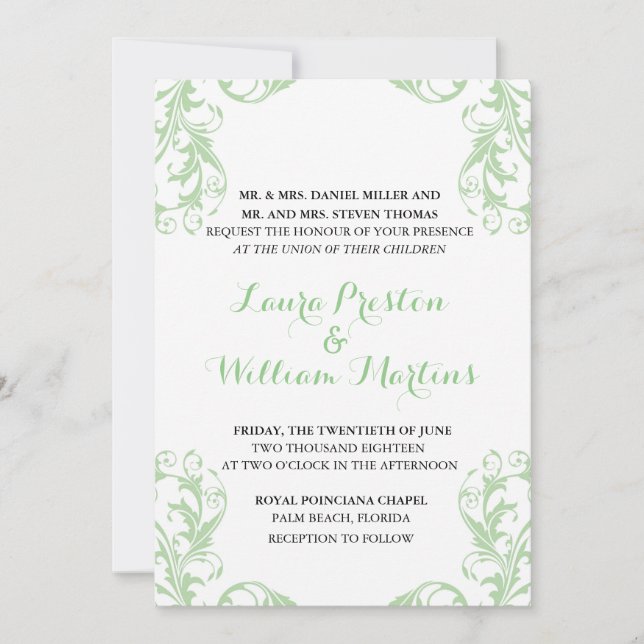 Invitation de Mint Mariage damassé (Devant)