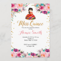 Invitation de Mis Quince Pink Gold Floral