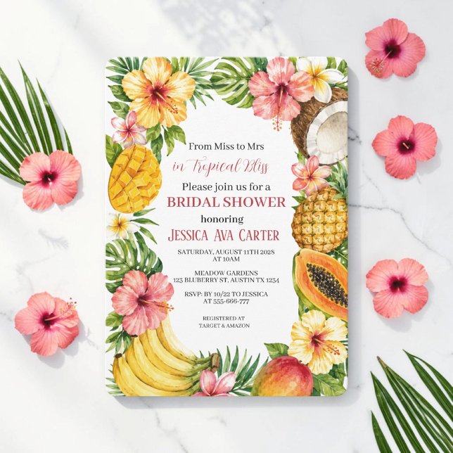 Invitation De Miss à Mrs Fête de Mariage Fruits Tropicaux  (Créateur téléchargé)