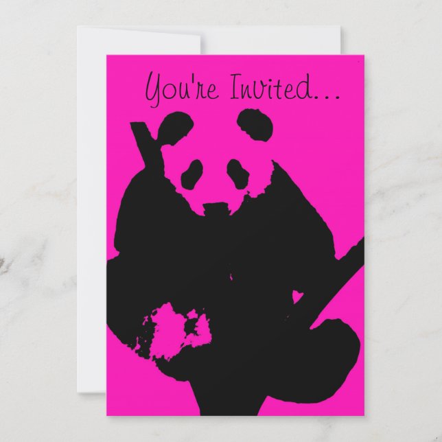 Invitation de mode panda framboise noir rose (Devant)