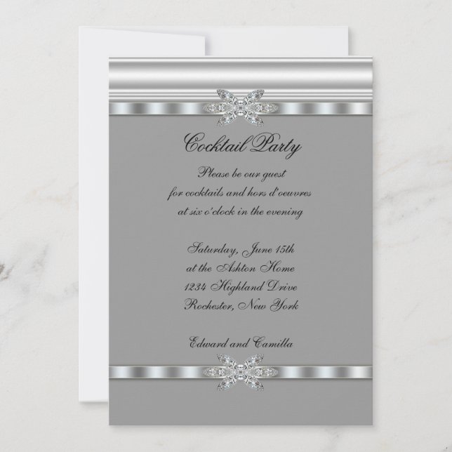 Invitation de modèle de cocktail Silver & Black (Devant)