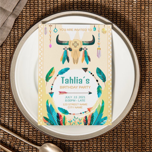 Invitation de modèle de fête d'anniversaire bohème (Créateur téléchargé)