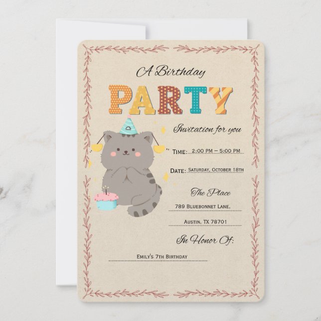 Invitation de modèle de fête d'anniversaire de cha (Devant)