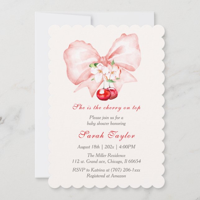 Invitation de modèle de fête prénatale Bébé Cerise (Devant)