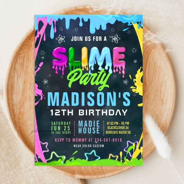 Invitation de modèle modifiable pour fête d'annive (Slime Birthday Party Editable Invitation)