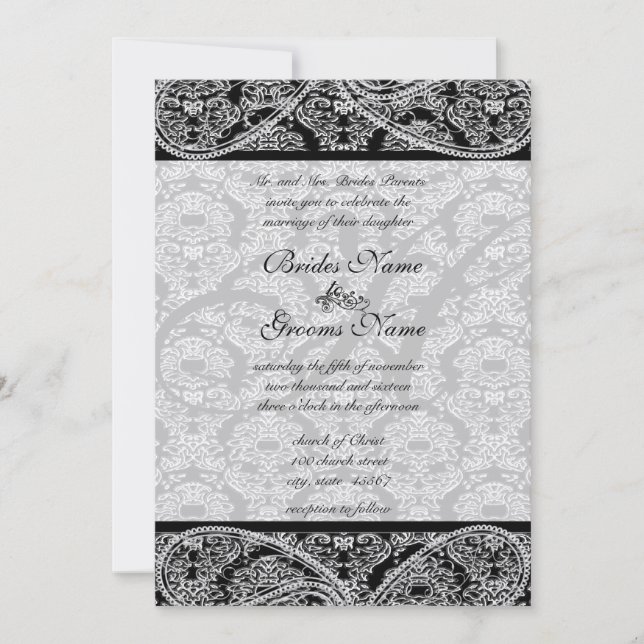 Invitation de Monogram Black Mariage damassé (Devant)