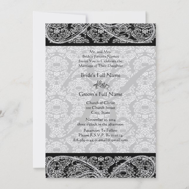 Invitation de Monogram Black Mariage damassé (Devant)