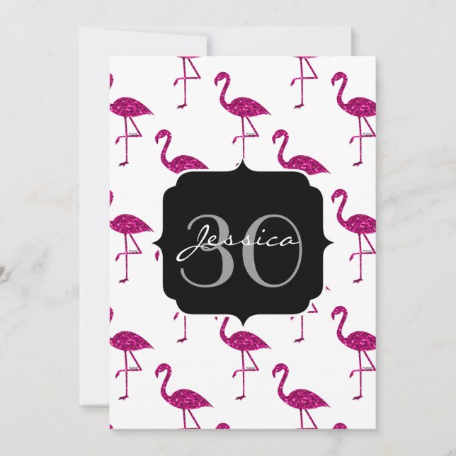 Invitation de monogramme à motif flamant rose bril (Devant)