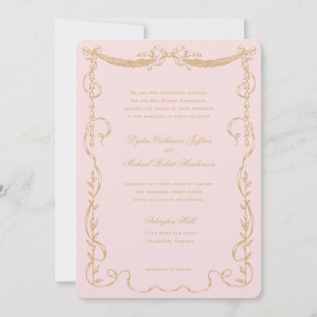 Invitation de Monogramme de Swag Vintage rose (Devant)