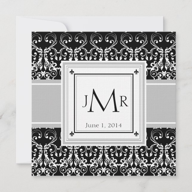 Invitation de Monogramme Mariage damassé (Devant)