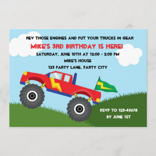 Invitation de monster Truck - Boys Anniversaire