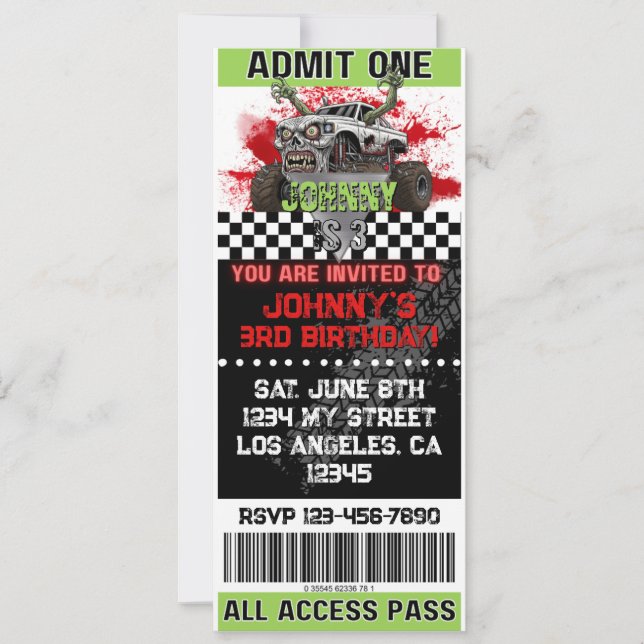 Invitation de Monster Truck Zombie (Devant)