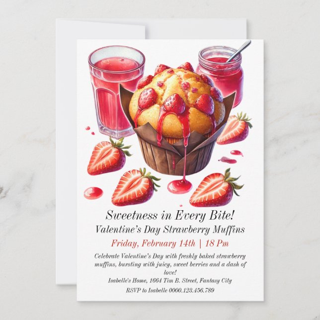 Invitation de muffins aux fraises de la Saint-Vale (Devant)