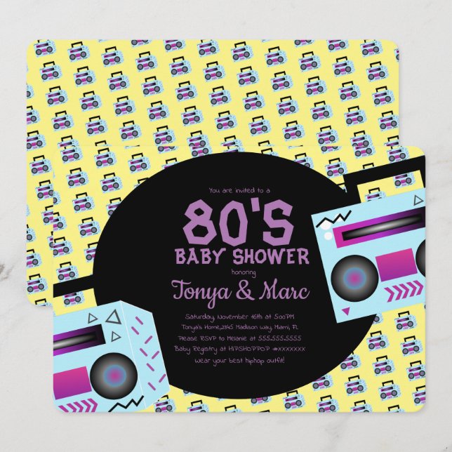 Invitation de musique de fête pour bébé Hip Hop (Devant / Derrière)