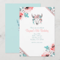 Invitation de naissance Bohème Chic Crâne de Vache