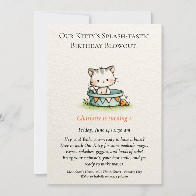 Invitation de naissance de chaton fantaisiste (Devant)