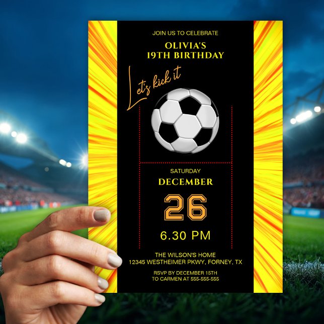 Invitation de naissance de football jaune élégant (Créateur téléchargé)