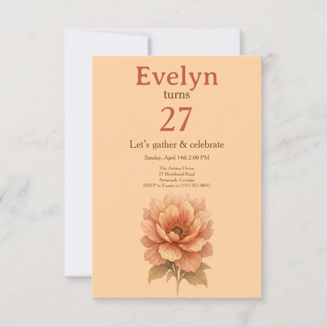 Invitation de naissance élégante aux fleurs de pêc (Devant)