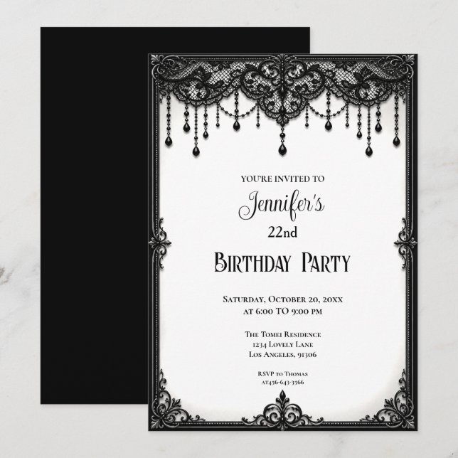 Invitation de naissance élégante en dentelle noire (Devant / Derrière)