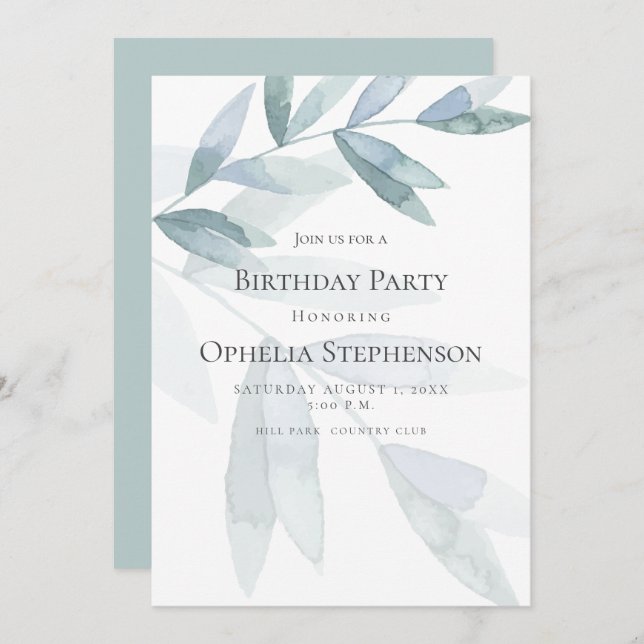INVITATION DE NAISSANCE | Eucalyptus bleu-dusté (Devant / Derrière)