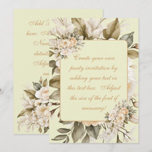 Invitation de naissance florale bohème beige éléga