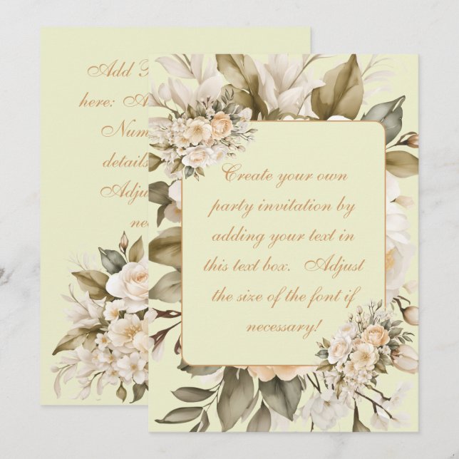 Invitation de naissance florale bohème beige éléga (Devant / Derrière)