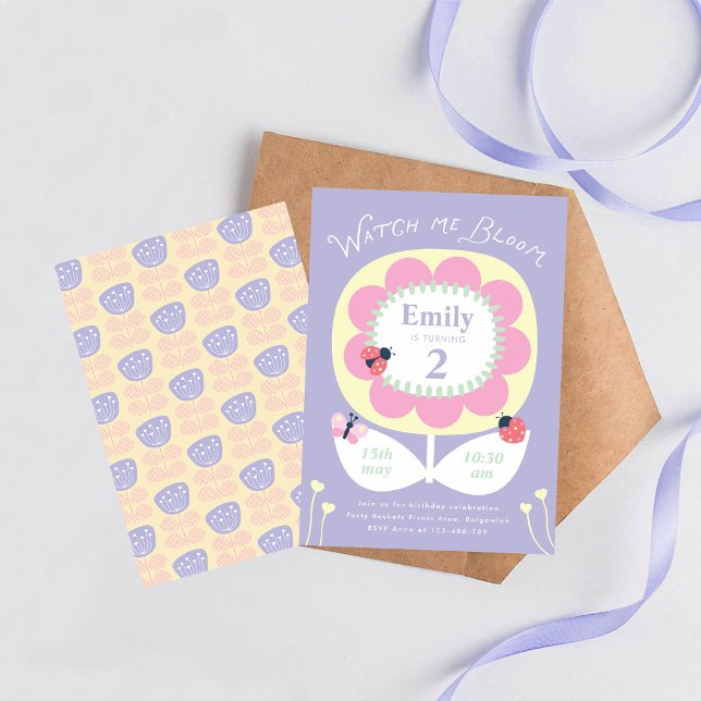 Invitation de naissance florale pour filles, Regar (Créateur téléchargé)