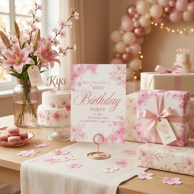 Invitation de naissance florale rose élégante (Créateur téléchargé)