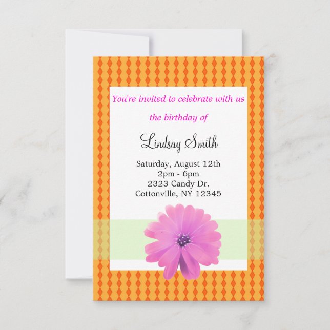 Invitation de naissance florale rose et orange (Devant)