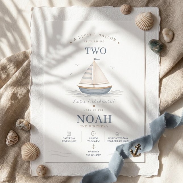 Invitation de naissance minimaliste nautique bleu  (Créateur téléchargé)
