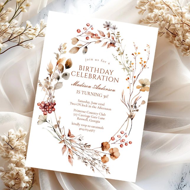 Invitation de naissance moderne rustique florale f (Créateur téléchargé)