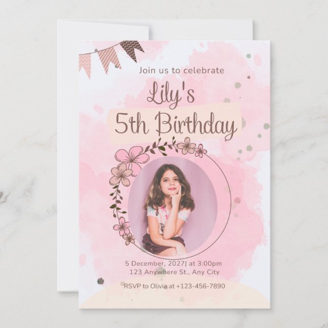 Invitation de naissance personnalisée avec aquarel (Devant)