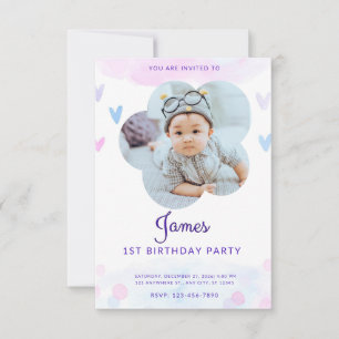 Invitation de naissance personnalisée avec coeurs